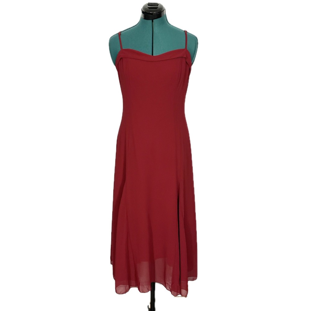 RIHOAS Midi Dress Lace Up Back L Dark Red Chiffon Sweetheart Wedding Guest